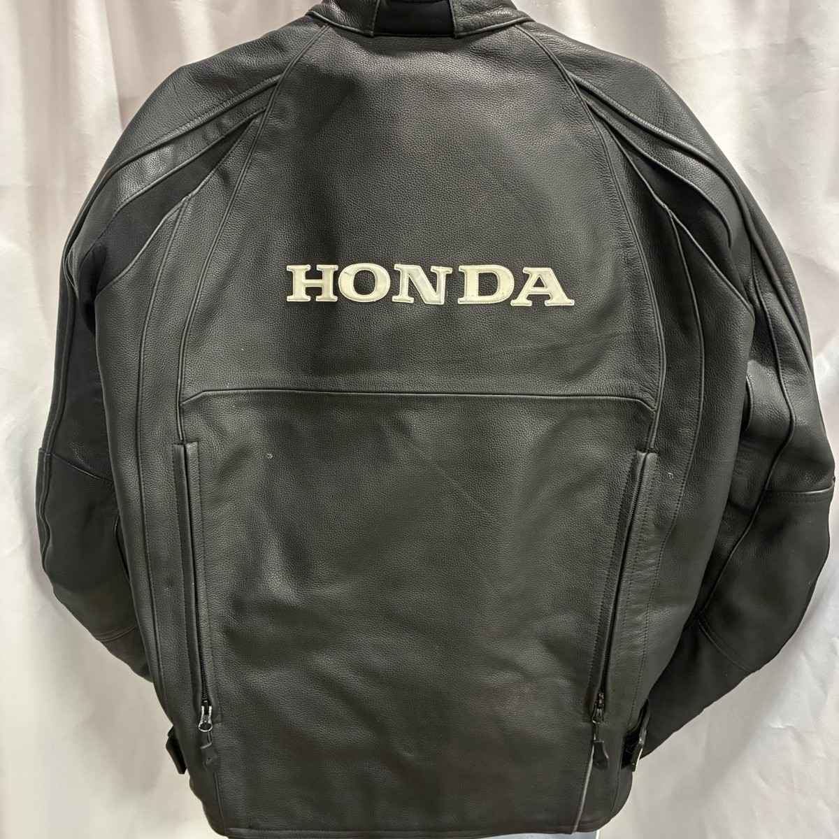 Vintage Honda Leather Jacket Mens 46 Black Full Zip Riding Tucker