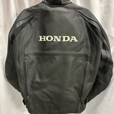 Vintage Honda Leather Jacket Mens 46 Black Full Zip Riding Tucker