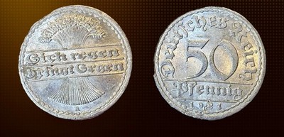 Germany, Weimar Republic 1921-A Aluminum 50 Pfennig. KM# 27. Ships fast! 