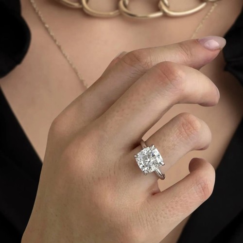 4.00.Ct Cushion Old White Moissanite Diamond Engagement Ring 925 Sterling Silver - Picture 3 of 6