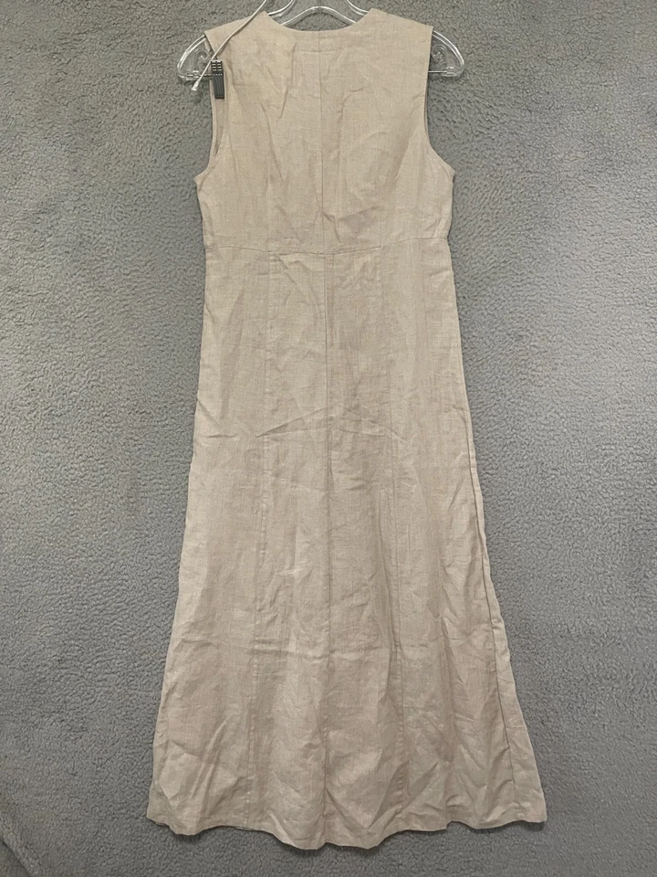 Vestido sin mangas Valerie Stevens de lino puro tostado caqui talla PS pequeño abotonado Foto 3 de 4