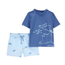Carter's Toddler Boys Size 5 Stingray Rash Guard Swim Set UPF 50 Blue 2 Piece
