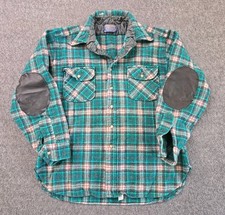 Pendleton 80s Wool Flannel Button Up Field Shirt Y Boys Sz XL Elbow Patch USA