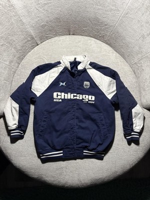 H&M Divided Chicago Jacket Mens Small Blue White Bomber Varsity 90s Style