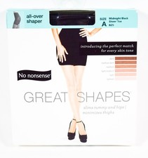 1 No Nonsense Great Shapes Size A MIDNIGHT BLACK Light Sheer Toe Pantyhose BZ5