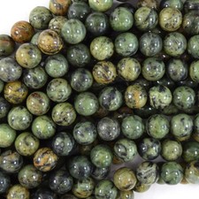 10mm natural jungle green jasper round beads 15" strand