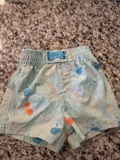 Disney Mickey Mouse Hawaii Tropical Light Blue Orange Swim Trunks Shorts 3/6m