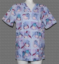 Disney Winnie Pooh EEYORE 4-Pkt Spot Me Not Thick Scrubs V-Neck Top Wms M/L NWT