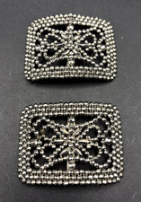 Antique Fancy Rhinestone Cut Steel Metal Shoe Buckles Clip Victorian