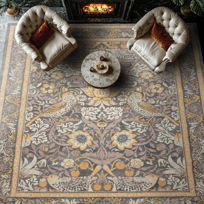 LoomBloom William Morris Hungry Birds Multi Size Hand Hooked High-twist Wool Rug