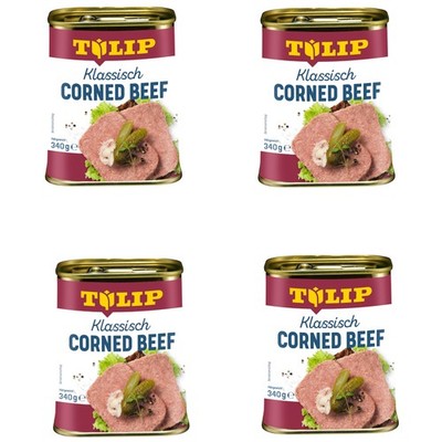 TULIP 4x 340g Corned Beef Delikatesse in Konservendose Proteinquelle Rindfleisch