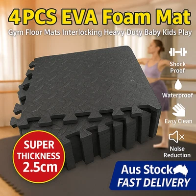 4PCS EVA Foam Floor Mats 60x60cm x 2.5cm Thick – Interlocking Gym Playroom Tiles - image 1 of 4
