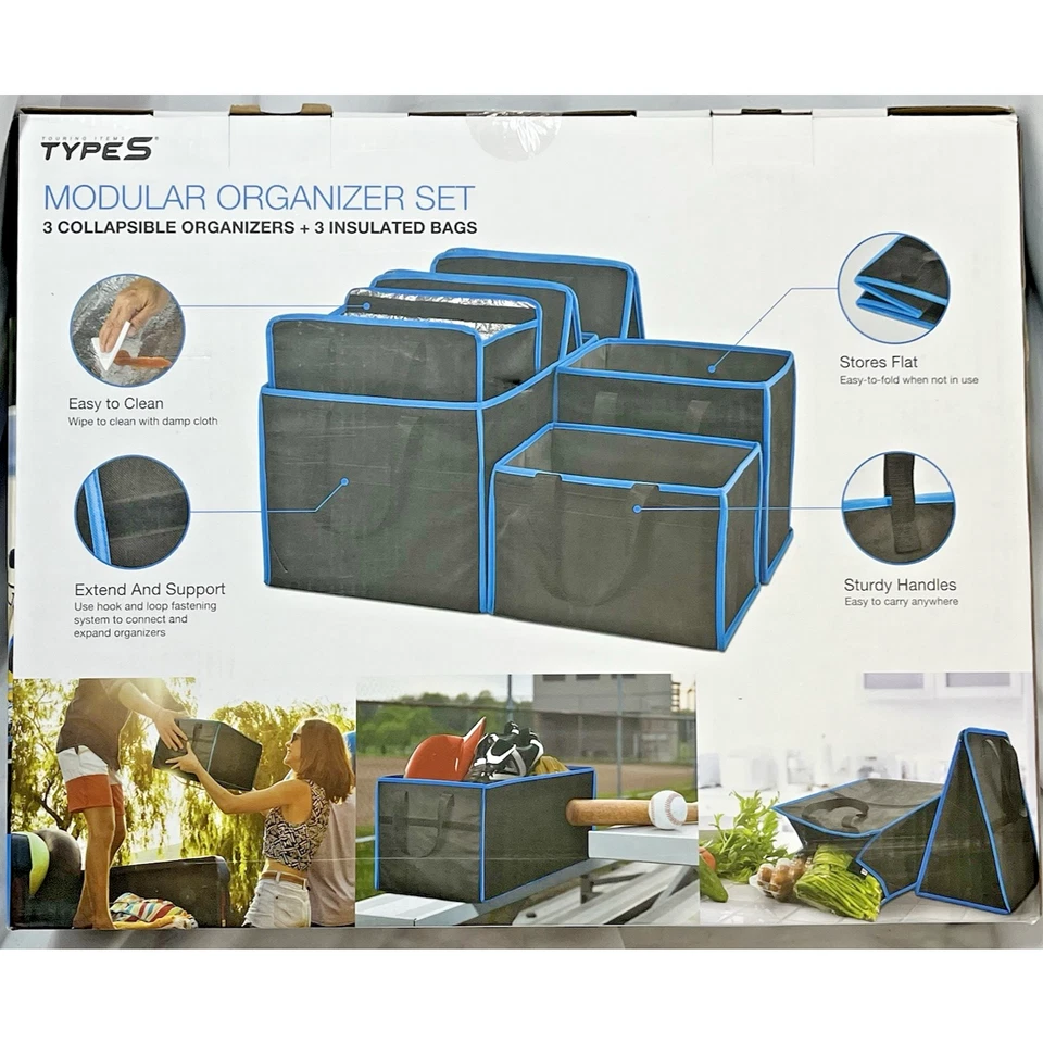 Modular Organizer Set 6 Bags 3 Collapsible 3 Insulated Storage Bags Trunk Travel - Image 2 of 4