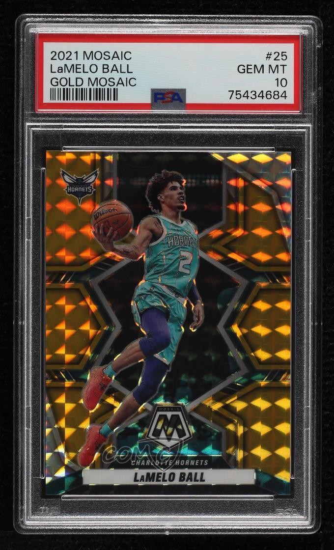 2021-22 Panini Mosaic Gold Mosaic Prizm /10 LaMelo Ball #25 PSA 10 GEM MT 1b7p