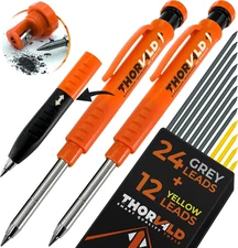 THORVALD 2 Carpenter Pencils Set for Construction - Incl. 38 Leads + Sharpener +