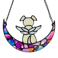 Stained Glass Angel Dog Memorial Suncatcher, Memorial Window Hanging Gifts fo...