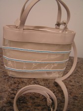 Nine West Cross Body Handbag Purse Strap Cream Blue Beads Bag