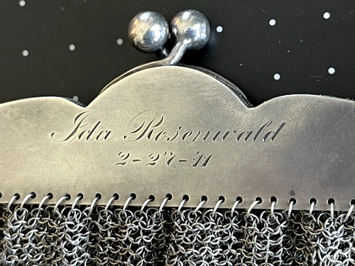 Antique Sterling Silver Mesh Purse - Leonard Krower & Son Inc., Engraved 1911 - Picture 8 of 9