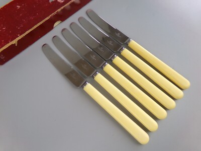6 Tafelmesser. Kunstknochengriff. Edelstahl. Sheffield. Vintage 8,75 Zoll