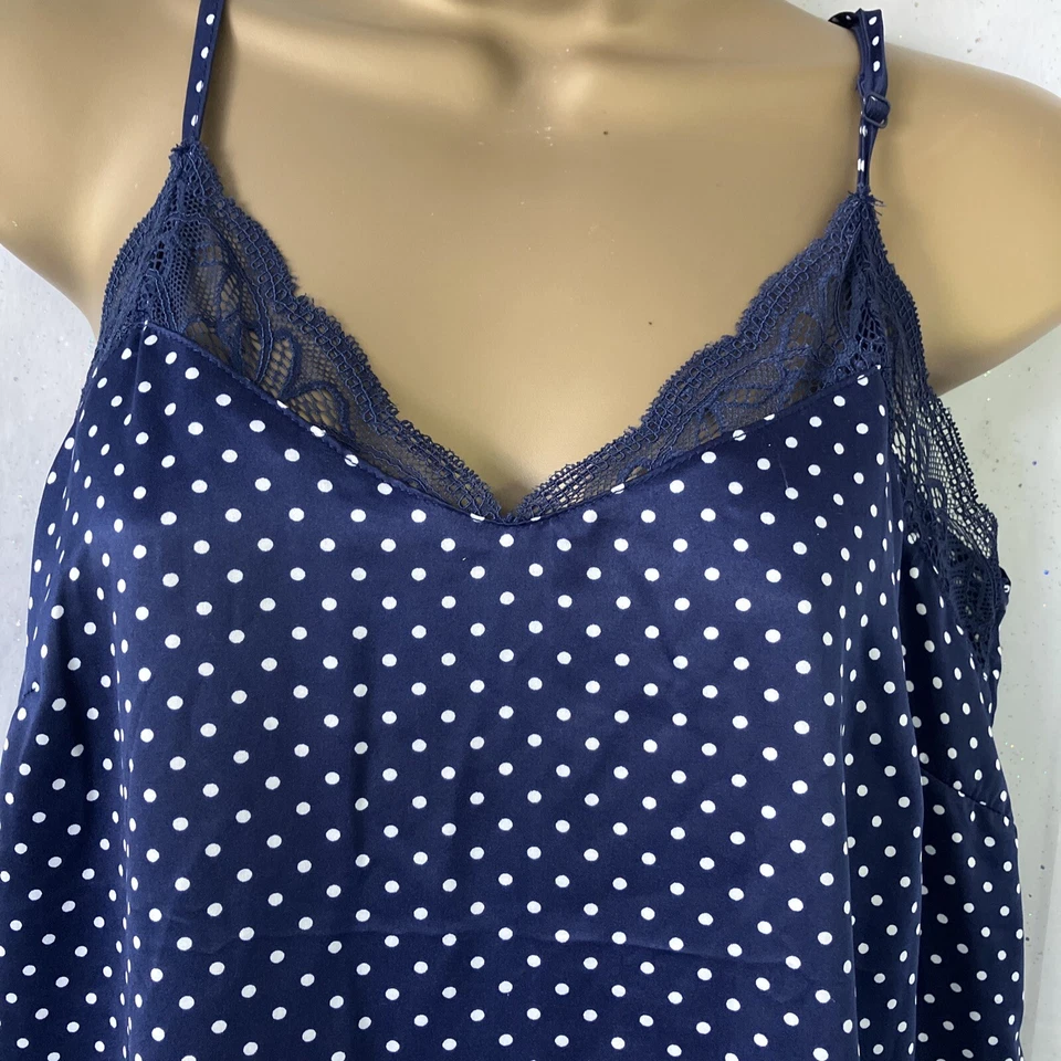 Long Blue White Polka Dot Silky Polyester Strappy Nightie 10-12 - Image 2 of 4