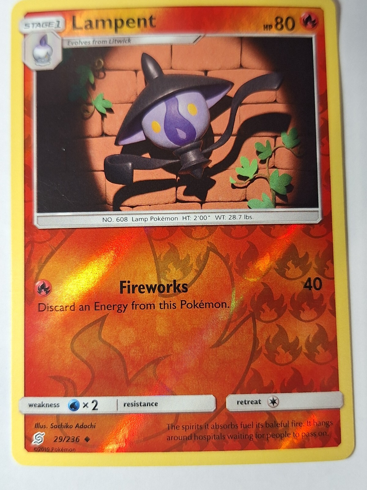 Lampent 29/236 Sun & Moon Unified Minds Reverse Pokemon Holo Foil Nice!