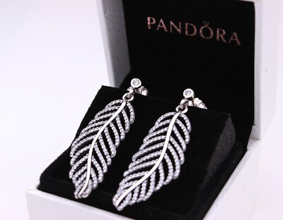 New Authentic PANDORA Shimmering Feathers Dangle Earrings