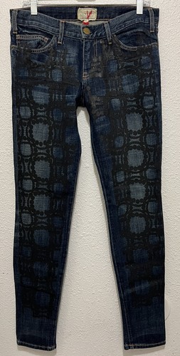 NWOT MARNI x CURRENT ELLIOTT sz 28 X 32 Blue Denim Jeans Pearl Print Pants