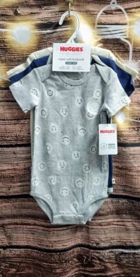 Huggies 6M Super Soft Bodysuit 3-Pack Organic Cotton Blue Gray Ivory