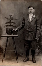 Postcard Young Boy in Suit with Corsage Real Photo RPPC Unposted