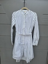 Michael Kors White & Blue Striped nautical cotton long sleeves shirt dress Sz 10