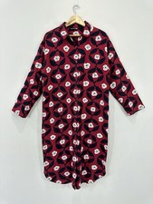 Marimekko x Uniqlo Midi Shirt Dress Women S Burgundy Floral Button Up VGC