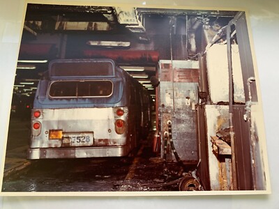 8X10 NY NYC BUS #7528 DEPOT TERMINAL GARAGE 1980 FIRE COLLECTIBLE PHOTOGRAPH