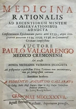 1737 Medicina Rationalis ad Recentiorum (Cremona) Paulo Valcarengo, 1st Edition