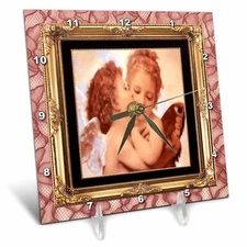 3dRose dc_21234_1 Angels Kissing Desk Clock, 6 by 6-Inch 6x6 Desk Clock