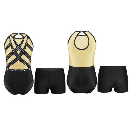 Kids Girls Outfit Glittery Suit Gymnastics Set Leotard Exercise Yoga Costumes - Picture 13 of 51