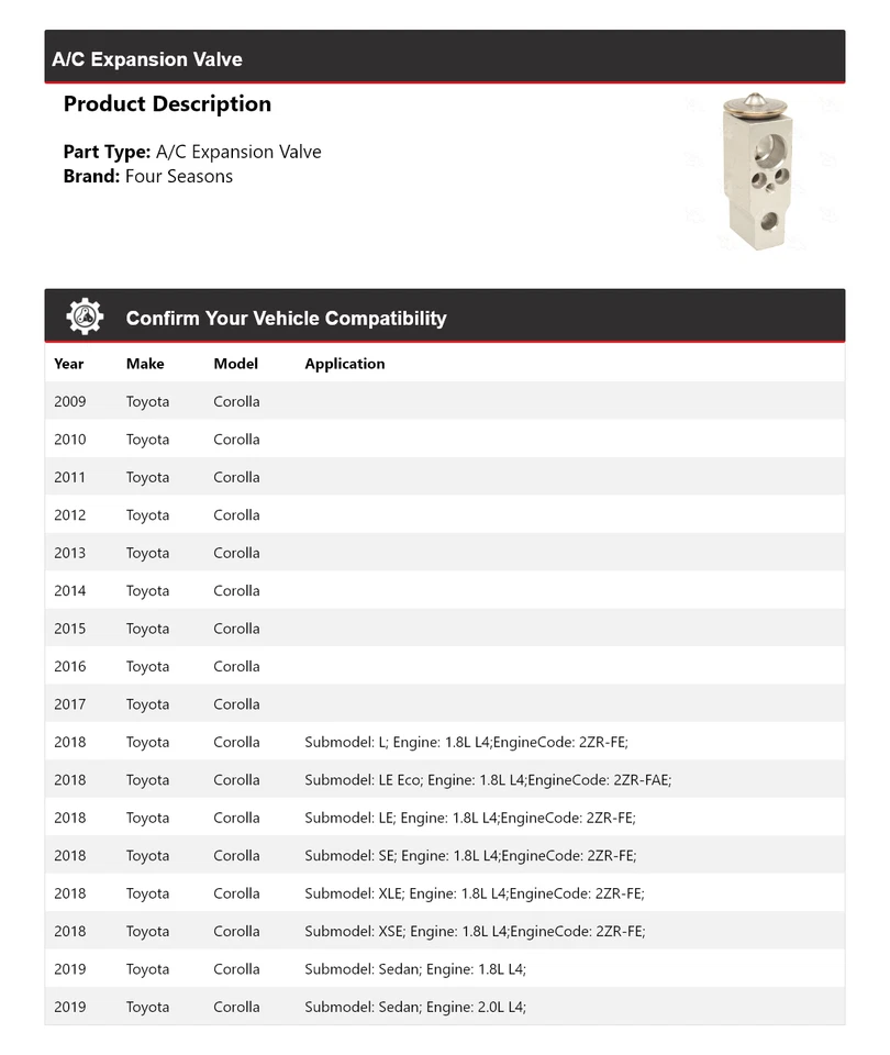 For 2009-2019 Toyota Corolla A/C Expansion Valve 4 Seasons 2010 2011 2012 2013 - Image 2 of 4