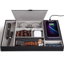 Er Valet Tray Nightstand Organizer Charging Station Leather Desk Drawer Organize