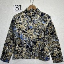 Silk Land Women Jacket/blazer S Creamy/Blue Floral Print Paisley Pleated Lined
