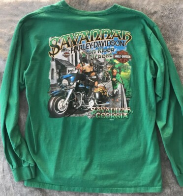Harley Davidson Green Long Sleeve St. Patrick's Day River St