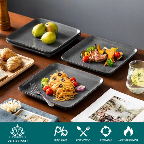 vancasso 12 teiliges Geschirrset Geschirr eckig Steingut Geschirrservice für 4 - Bild 26 von 29