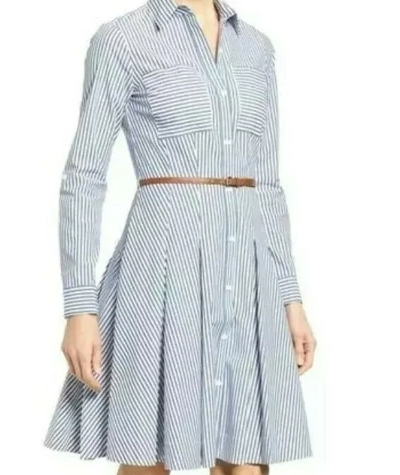 Striped Cotton Poplin Shirt Dress by Michael Kors Authentic