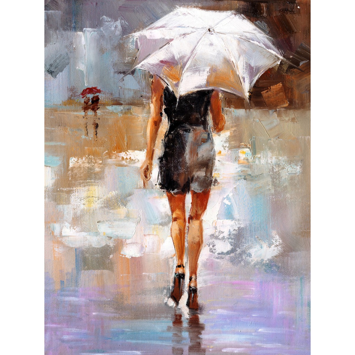 Woman With Umbrella City Large Wall Art Print Canvas Premium
