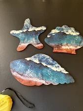  new set of 3 shells and startfish wooden wall decor