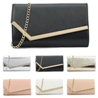 Women's Faux Leather Clutch Bag Metal Trim Party Evening Shoulder Chain Handbag