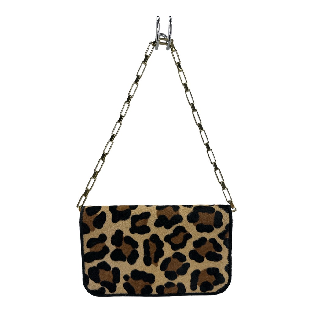 Lara Bohing Womens Shoulder Bag Beige Brown Leopard Baguette Snap