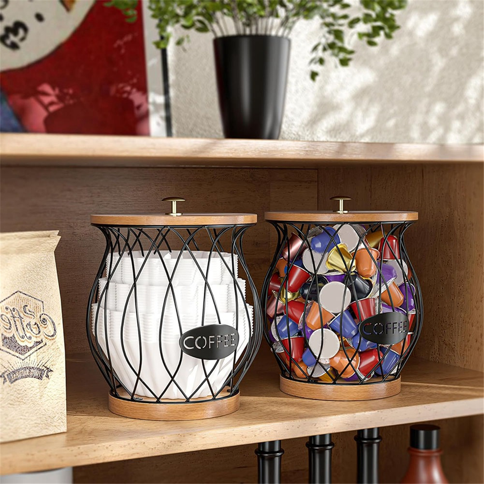 Coffee Pod Holder, Rustic K Cup Holder Organizer for Counter, Coffee