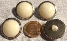 4 Domed Shiny Silver Tone Faux Pearl All Plastic Shank Buttons 21mm 13/16" 8982