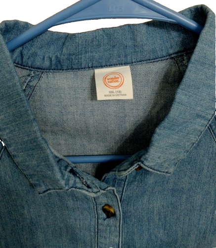 Wonder Nation Shirt Dress Girls Blue Denim Chambray Button Up Modest Size XXL - Picture 2 of 5