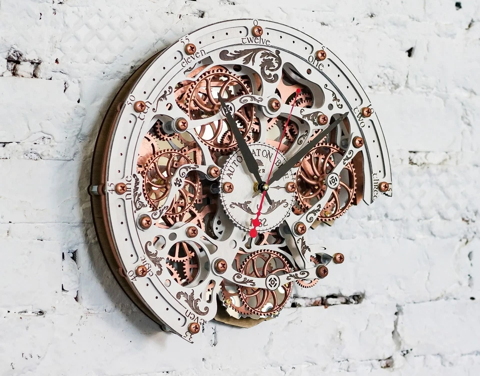 Reloj de Pared Automaton Bite Grandes Engranajes Móviles 1682 Blanco Mágico Steampunk Loft Arte Foto 2 de 4