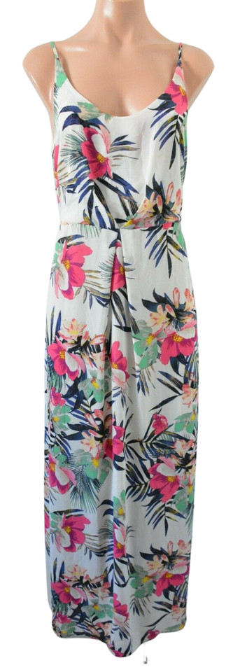 H&M Dress Size Us 8 Pink Green Blue White Floral Slip Maxi 